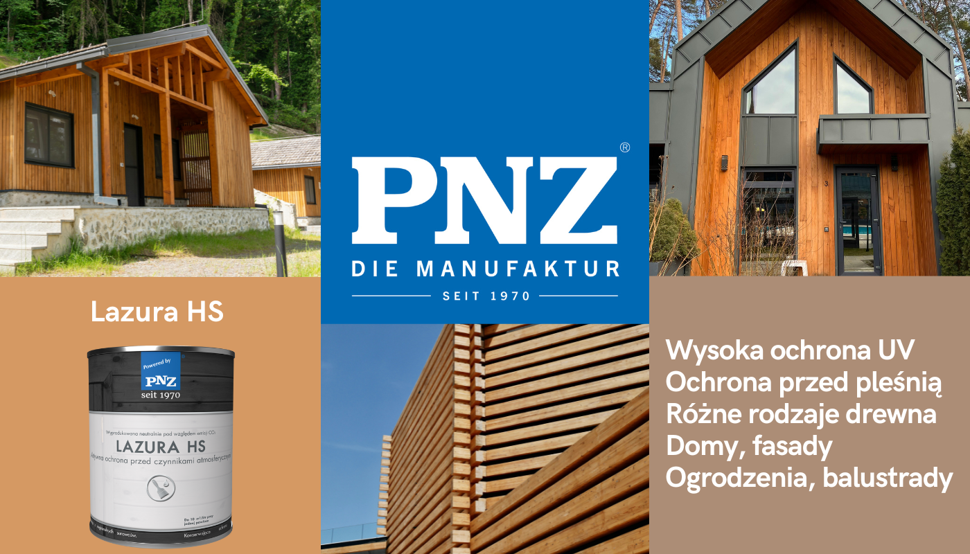 Grafika prezentująca zastosowanie lazury do drewna typu HS marki PNZ