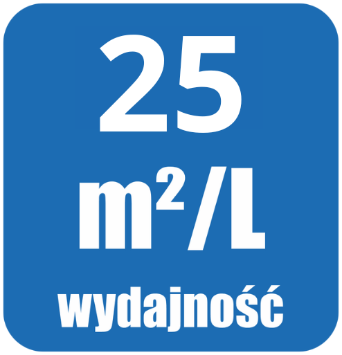Grafika prezentuje wydajność lazury olejnej do drewna, która wynosi 25 m2 na 1 litr.