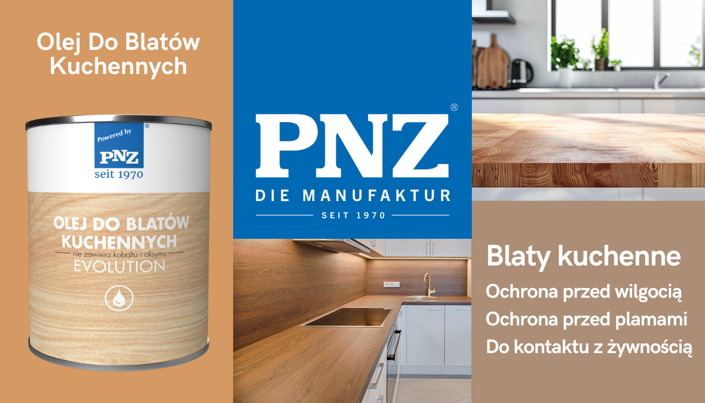 Grafika prezentująca zastosowanie oleju do blatów kuchennych marki PNZ